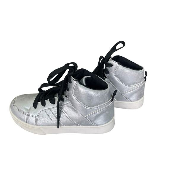 Art Class Girl's Metallic Faux Leather High-Top Sneakers Silver Size 2 - Picture 4 of 7